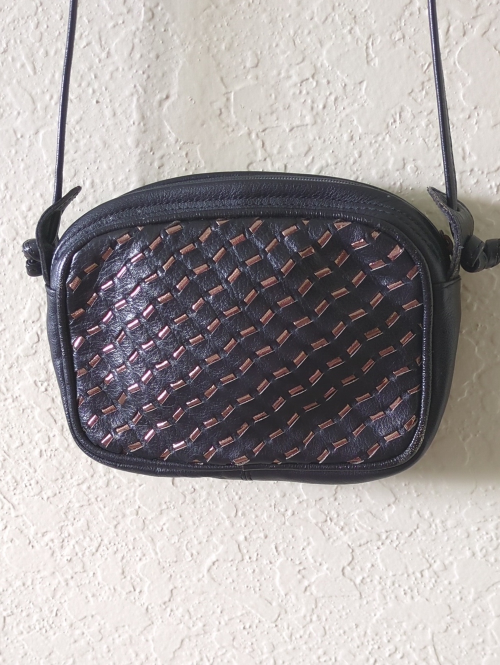 Black Crossbody Woven Accent Women's Bag